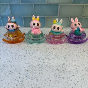 Bundle of 4, Brand New Labubu Water and Glitter Filled Rocking Figurines